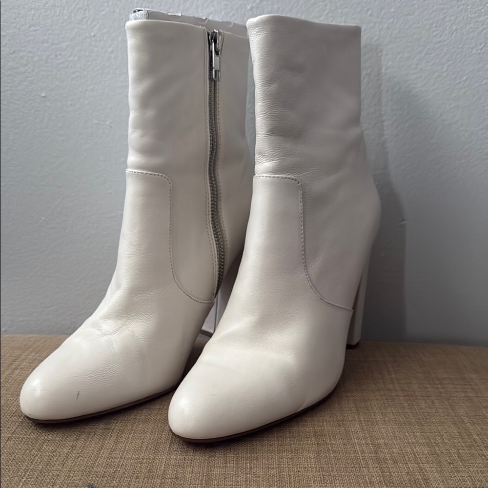 Steve Madden Women's White Leather High-Heel Ankle Boots